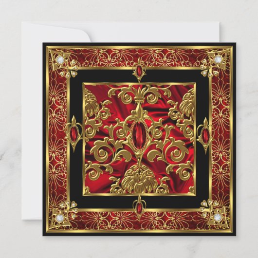 Invitation Fabuleux 50 Anniversaire Rouge Ruby Damask Or Diam (Dos)