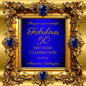 Invitation Fabuleux 50 Anniversaire Royal Blue Gold Gem