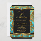Invitation Fabuleux 50 Anniversaire Turquoise Bijou bleu Dama (Devant)
