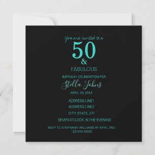 Invitation Fabuleux 50 Anniversaire Turquoise Black Custom Pa