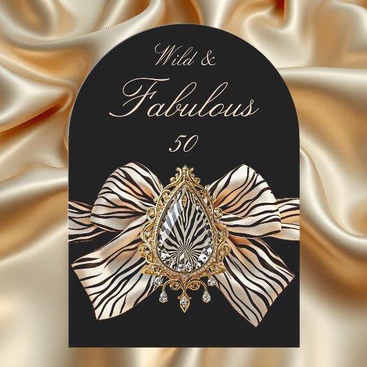 Invitation Fabuleux 50 Anniversaire Zebra Bow Bijou d'or
