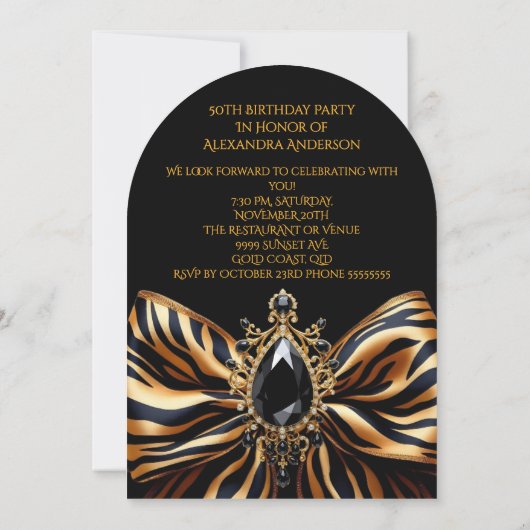 Invitation Fabuleux 50 Anniversaire Zebra Bow Bijou noir (Dos)