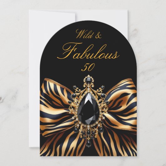Invitation Fabuleux 50 Anniversaire Zebra Bow Bijou noir (Devant)