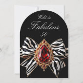 Invitation Fabuleux 50 Anniversaire Zebra Bow Bijou rouge (Devant)