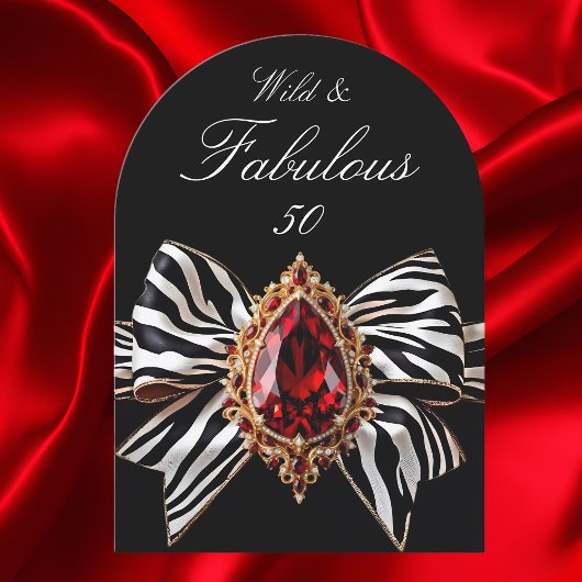 Invitation Fabuleux 50 Anniversaire Zebra Bow Bijou rouge