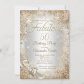 Invitation Fabuleux 50 Argent Crème Perle Nœud Flocon de Neig (Devant)