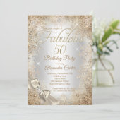 Invitation Fabuleux 50 Argent Crème Perle Nœud Flocon de Neig (Debout devant)