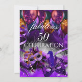 Invitation Fabuleux 50 Ballons violets Masquerade Party (Devant)
