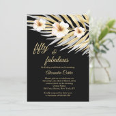 Invitation Fabuleux 50 Beige Blanc Noir Floral Anniversaire (Debout devant)