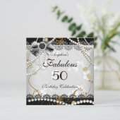 Invitation Fabuleux 50 Beige Or Black Grey Floral Anniversair (Debout devant)