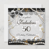 Invitation Fabuleux 50 Beige Or Black Grey Floral Anniversair (Devant)
