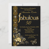 Invitation Fabuleux 50 Black floral Or papillon d'anniversair (Devant)