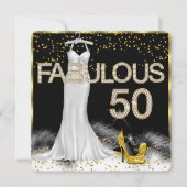 Invitation Fabuleux 50 Black Gold White Birthday Party (Devant)