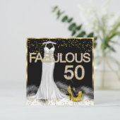 Invitation Fabuleux 50 Black Gold White Birthday Party (Debout devant)