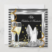 Invitation Fabuleux 50 Black Silver Stripe fête d'anniversair (Devant)