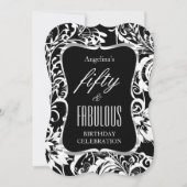 Invitation Fabuleux 50 Black White Floral Elegant Party (Devant)