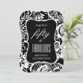 Invitation Fabuleux 50 Black White Floral Elegant Party (Debout devant)