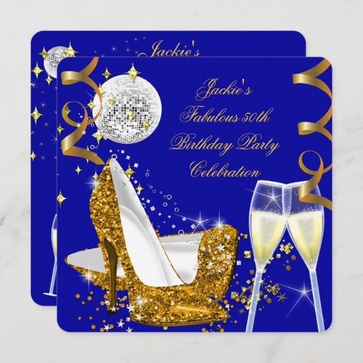 Invitation Fabuleux 50 Blue Gold Parties scintillant High Hee (Devant / Derrière)