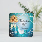 Invitation Fabuleux 50 Blue High Heels Gold Champagne Party (Debout devant)