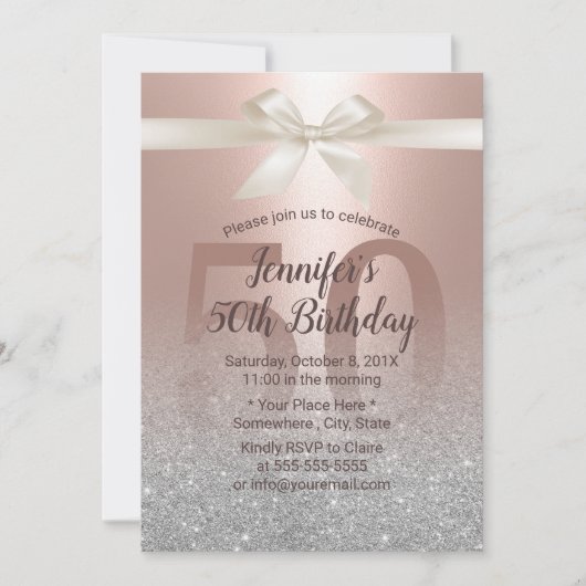 Invitation Fabuleux 50 Blush Rose Gold & Silver Anniversaire (Devant)
