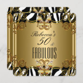 Invitation Fabuleux 50 Bronze Or Noir Blanc Zèbre (Devant / Derrière)