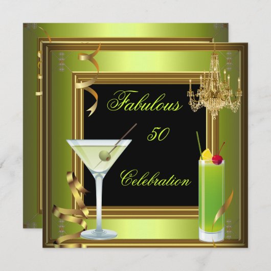 Invitation Fabuleux 50 Celebration Gold Green Anniversaire (Devant / Derrière)