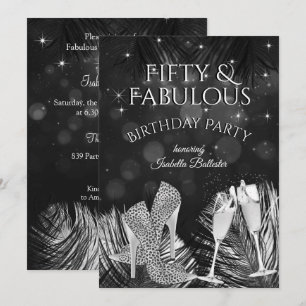 Invitation Fabuleux 50 Champagne Anniversaire Noir Blanc