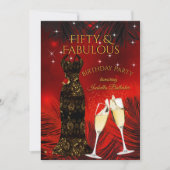 Invitation Fabuleux 50 Champagne Anniversaire Rouge Or (Devant)
