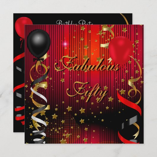 Invitation Fabuleux 50 Cinquante Anniversaire Fête Black Red  (Devant / Derrière)