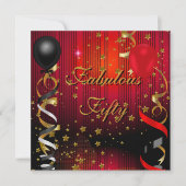 Invitation Fabuleux 50 Cinquante Anniversaire Fête Black Red  (Devant)