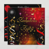 Invitation Fabuleux 50 Cinquante Anniversaire Fête Black Red  (Devant / Derrière)