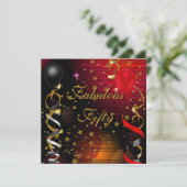 Invitation Fabuleux 50 Cinquante Anniversaire Fête Black Red  (Debout devant)
