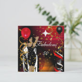 Invitation Fabuleux 50 Cinquante Anniversaire Fête Black Red  (Debout devant)