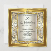 Invitation Fabuleux 50 Crème Or floral Damask Anniversaire (Devant)