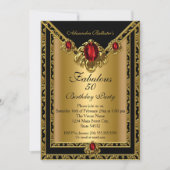 Invitation Fabuleux 50 Elegant Gold Damask Red Gem Anniversai (Devant)
