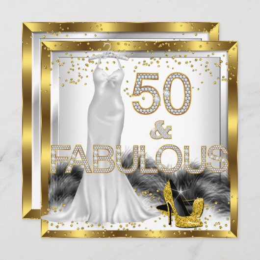 Invitation Fabuleux 50 élégante robe haute talons fête (Devant / Derrière)