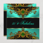Invitation Fabuleux 50 Elite Green Jade Black Gold Anniversai (Devant / Derrière)