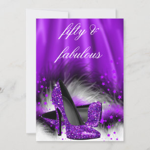 Invitation Fabuleux 50 étoiles violettes talons hauts Anniver