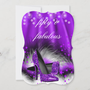 Invitation Fabuleux 50 étoiles violettes talons hauts Anniver