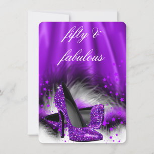 Invitation Fabuleux 50 étoiles violettes talons hauts Anniver