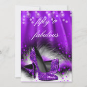 Invitation Fabuleux 50 étoiles violettes talons hauts Anniver (Devant)