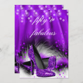 Invitation Fabuleux 50 étoiles violettes talons hauts Anniver (Devant / Derrière)