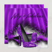 Invitation Fabuleux 50 étoiles violettes talons hauts Anniver (Devant / Derrière)