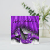 Invitation Fabuleux 50 étoiles violettes talons hauts Anniver (Debout devant)