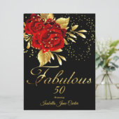 Invitation Fabuleux 50 Exotic Rouge Rose Noir Or Floral (Debout devant)