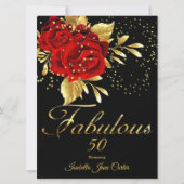 Invitation Fabuleux 50 Exotic Rouge Rose Noir Or Floral (Devant)