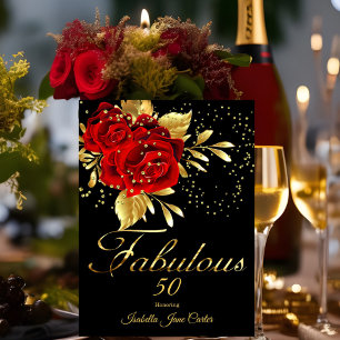Invitation Fabuleux 50 Exotic Rouge Rose Noir Or Floral