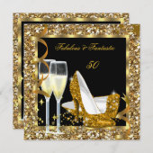 Invitation Fabuleux 50 Fantastic Gold Black fête d'anniversai (Devant / Derrière)