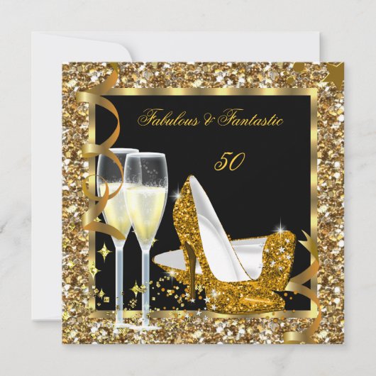 Invitation Fabuleux 50 Fantastic Gold Black fête d'anniversai (Devant)