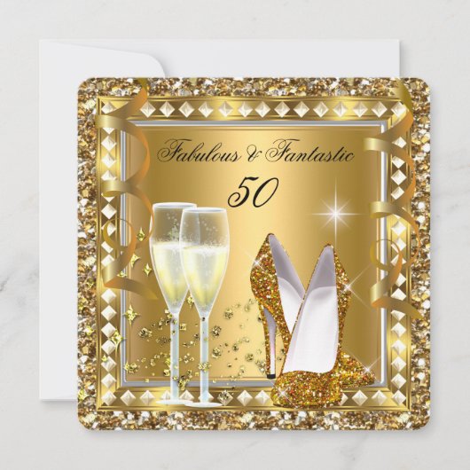 Invitation Fabuleux 50 & Fantastic Gold Glam Silver Anniversa (Devant)